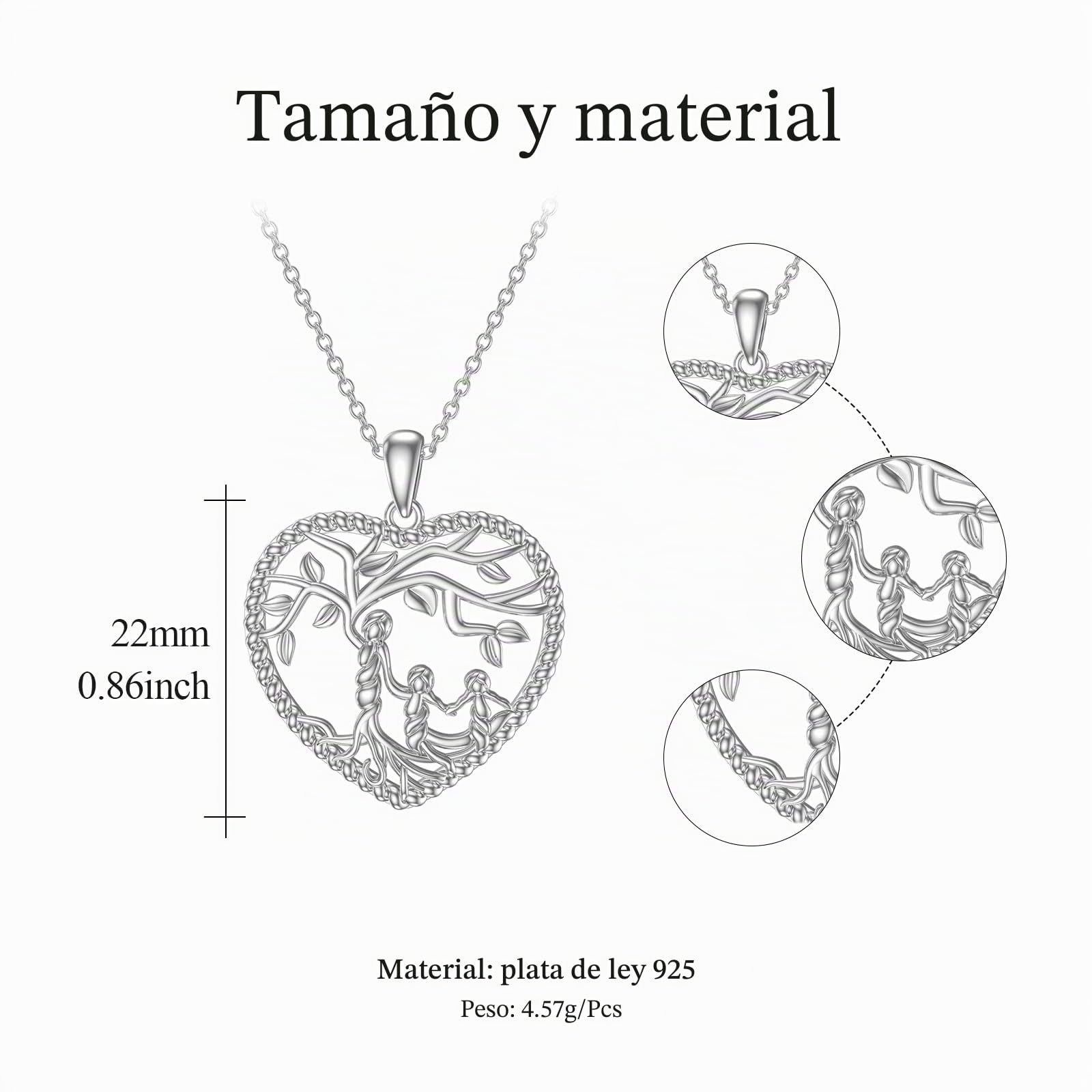 Collar de plata de ley 925 para mujer, diseño de árbol de la vida, para madre o hijo, árbol de la vida, con colgante de corazón, regalo para mamá y niña