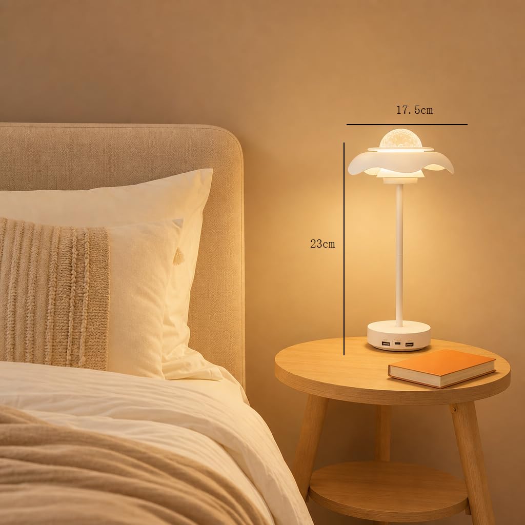 Kabellos LED Akku Tischlampe Projektor RGB Sternenhimmellicht (Weiß)