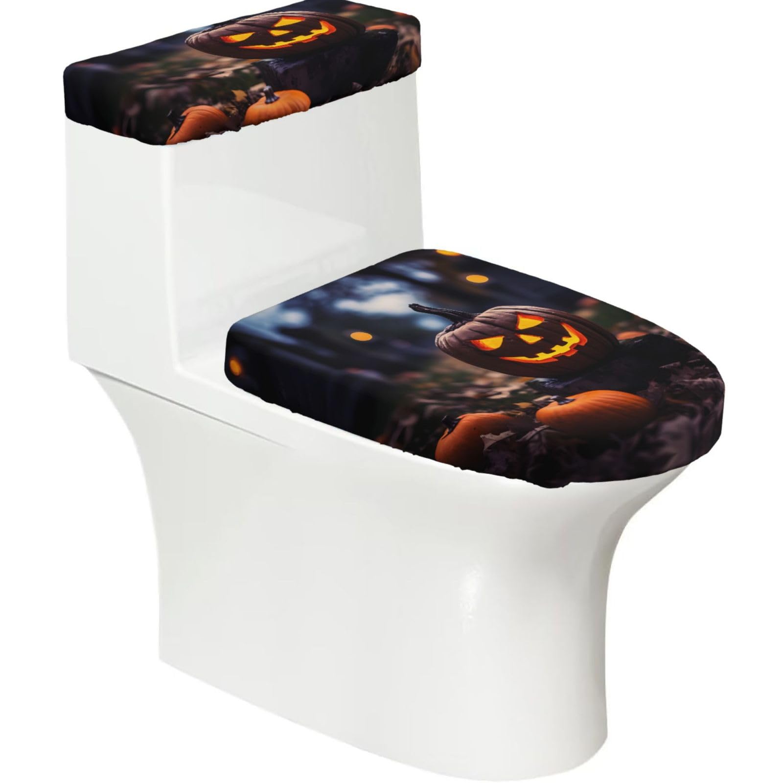 Mrowyc Black Pumpkin Modelling Printed Toilet Seat Set - Set Of 2 - Universal Toilet Seat Cover - Housewarming Birthday Christmas Gift