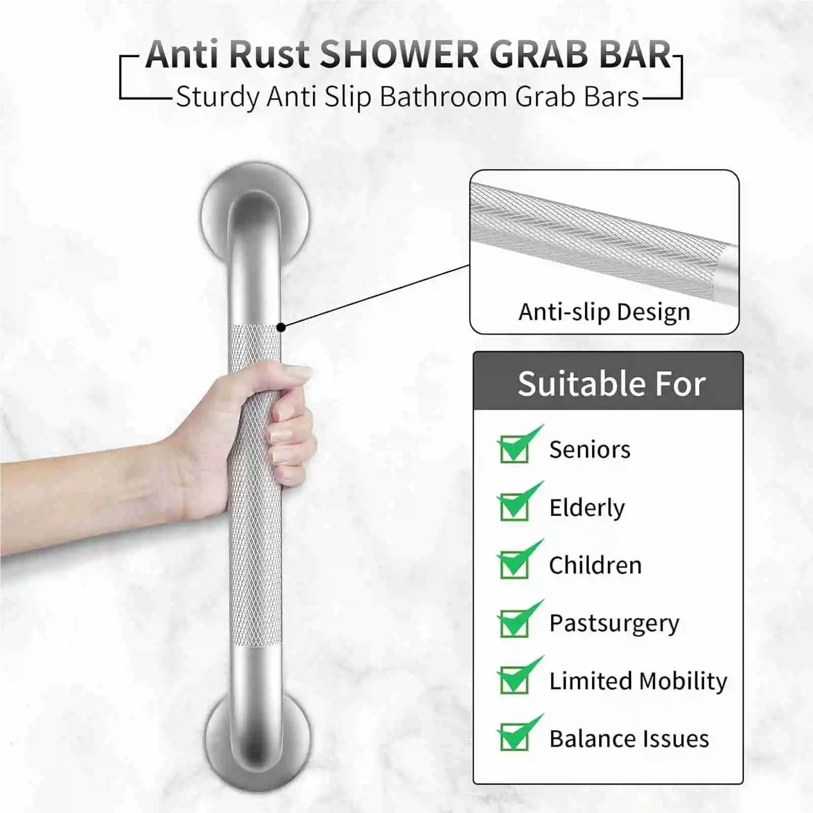 agarraderas baño Barra de Apoyo para Ducha de Acero Inoxidable, 2 Unidades, Antideslizante, de 16 Pulgadas, para bañeras.