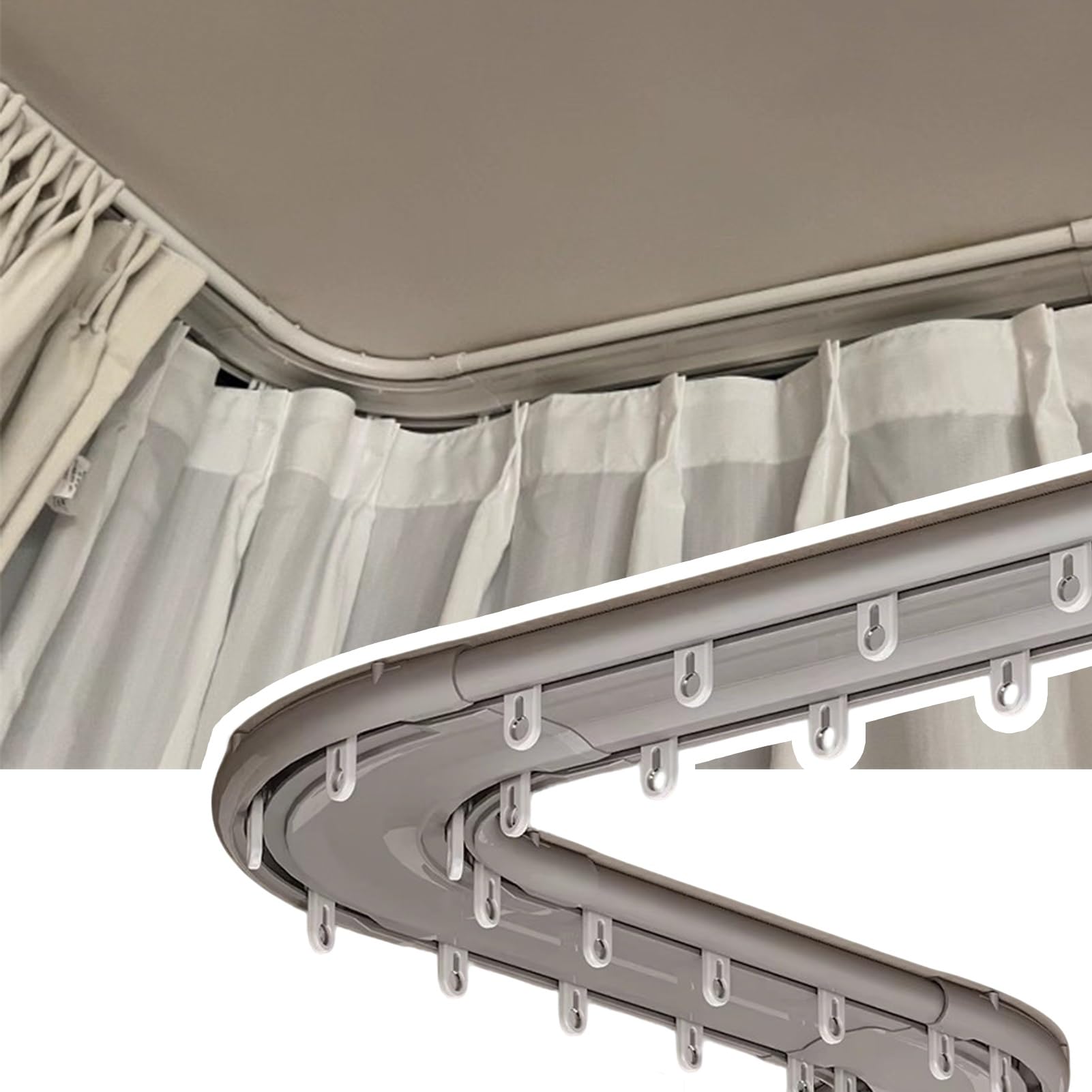 Système de rail de rideau de plafond avec rails flexibles pour coin de fenêtre