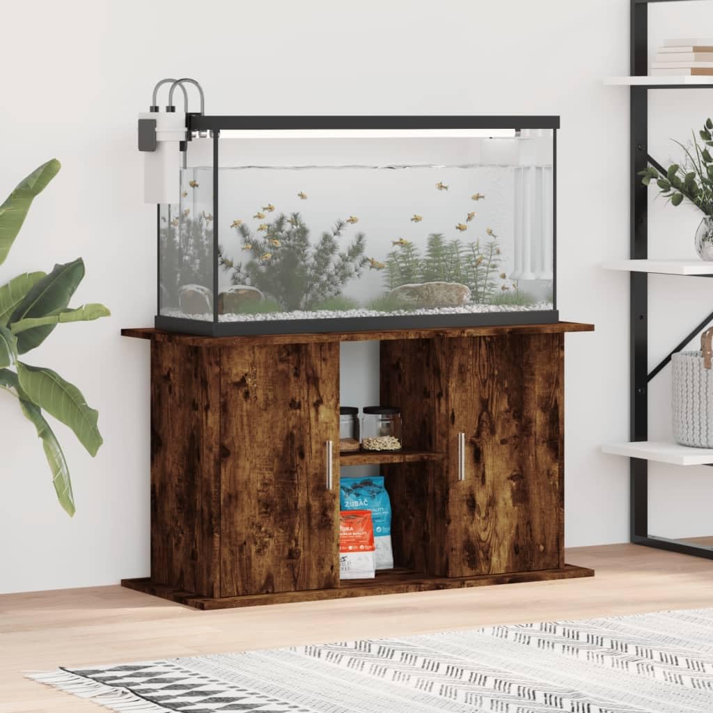 Gecheer Aquarium Stand Fish Tank Cabinet Free Standing Side Cabinet with Open Storage Shelves for Home Living Room Smoked Oak 101x41x58 cm Engineered WoodOption 1