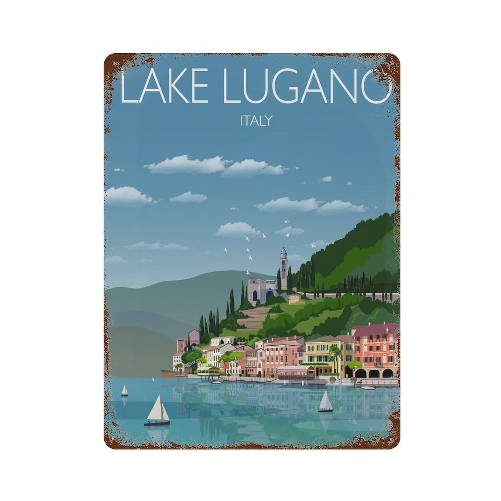 xiaoxiaoshen Travel of Lake Lugano Italy Italian Lakes (2) Wall Decor Art Metal Tin Poster Modern Home Decor Art Home Bar Shop Decorations Vintage Sign 40x30cm