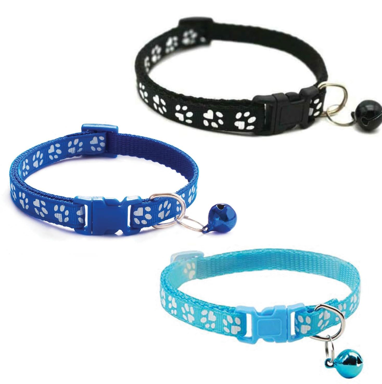 Litvibes Cat Collars Set of 3 with Bell,Kitten & Small Dogs Soft Adjustable Collar Safe,Solid & Protection Breakaway for Cats & Puppies,Cute Kitty with Paw Print-(Black,Light Blue,Dark Blue) (B0D1CFP2P5) Amazon Price History, Amazon Price Tracker