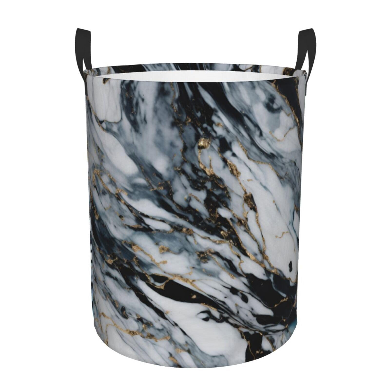 S Collapsible Laundry Hamper Round marble Print Storage