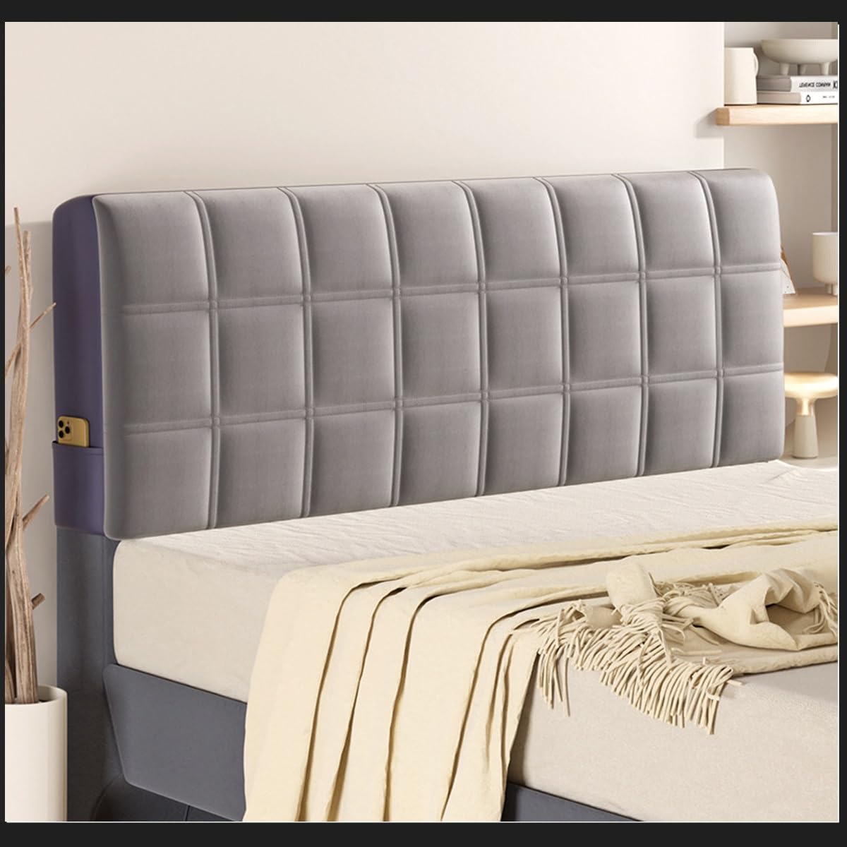 Stretch Velvet Headboard Cover Double/Single King Size/Super King Size/Bed Headboard Cover Protector Slipcover,for Bedside Decoration Protection Dust Cover ( Color : Dark grey A , Size : 190cm(75inch)