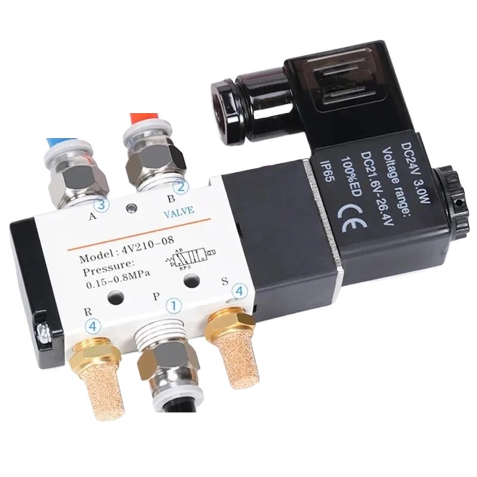 Électrovanne pneumatique 5/2 4V210-08 12V avec raccord 6mm pour vérin