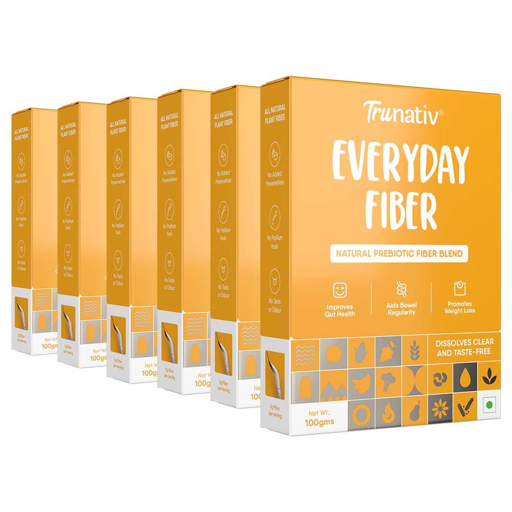 Trunativ Everyday Fiber Supplement Powder | Instant Acidity Relief & Bloating Relief | Prebiotic Fibre Supplement | Psyllium Husk Replacer & Isabgol Replacer | Gluten Free | Unflavored 600g (Pack of 6)
