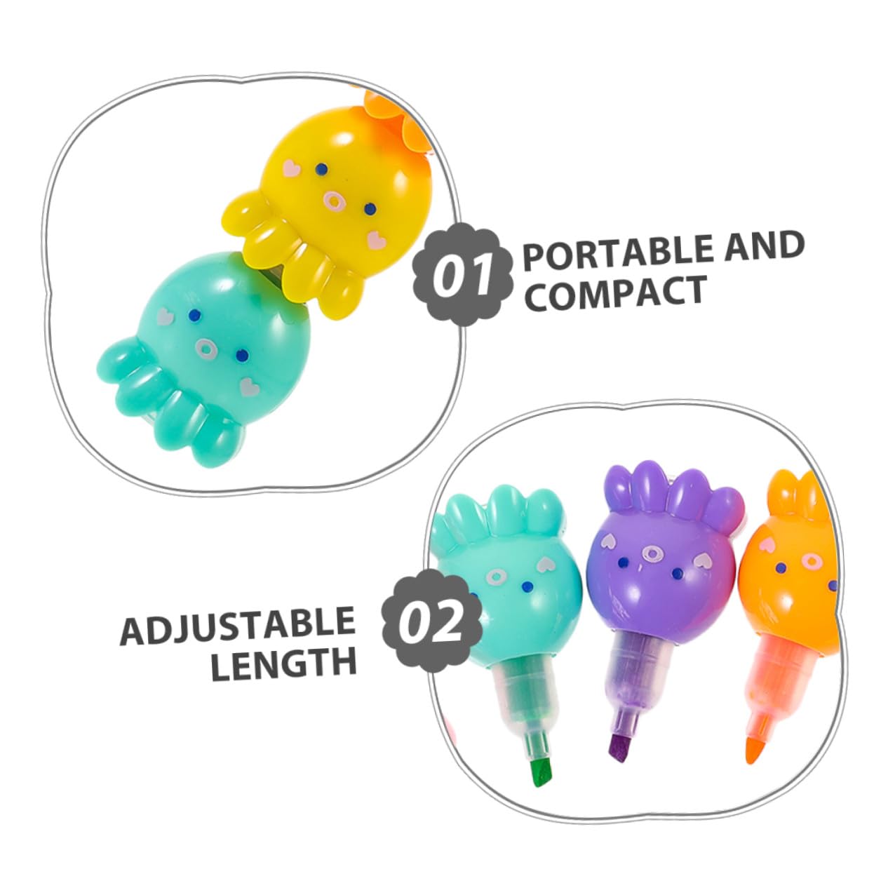 TEHAUX 2 Set Mini Evidenziatori Fluorescenti Polpo Penne Colorate Impilabili per Scrittura e Pittura Palmo-friendly per Studenti