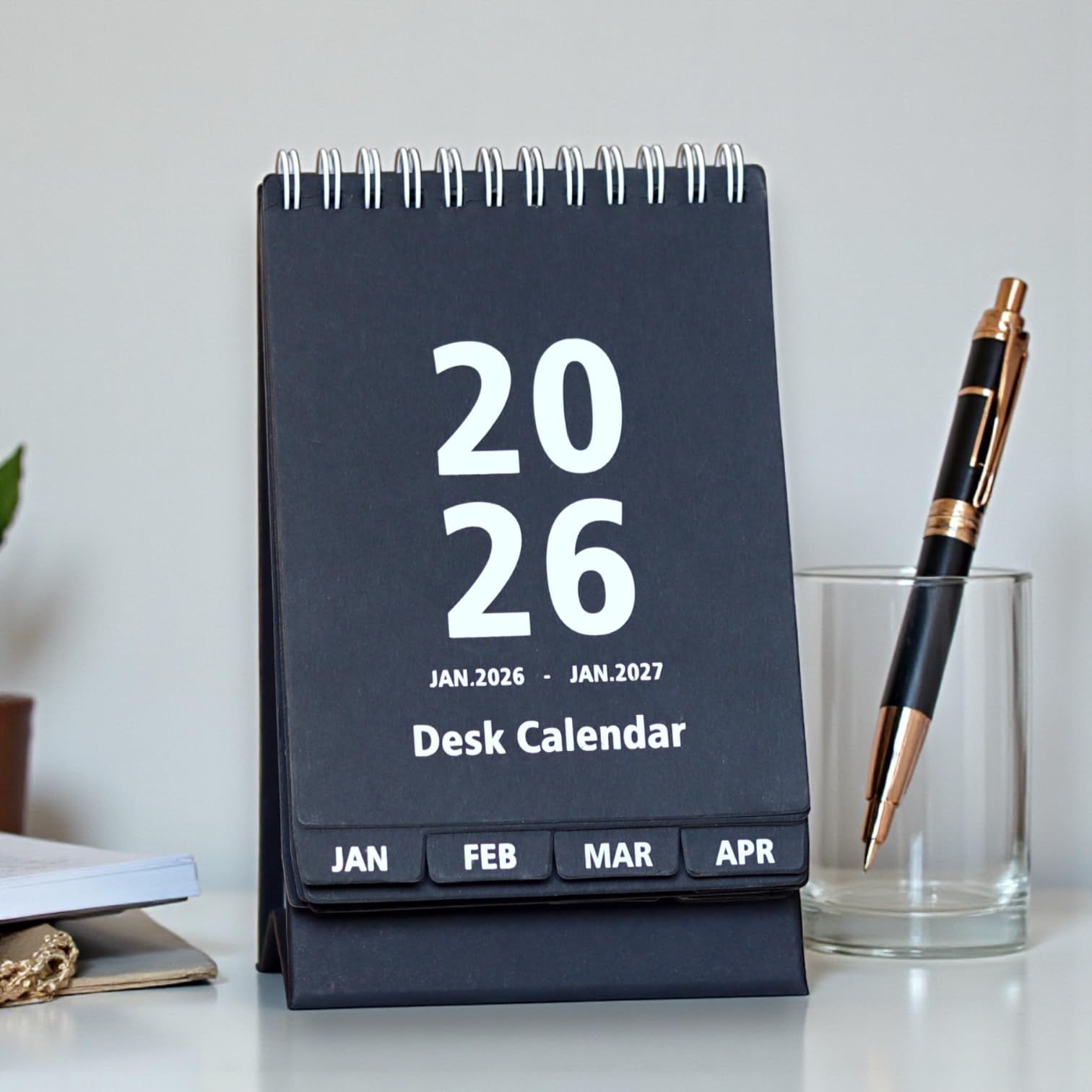 2026 Desk Calendar Mini Monthly Calendar 13 Months Standing Flip Calendar for Home Office Black (Black)