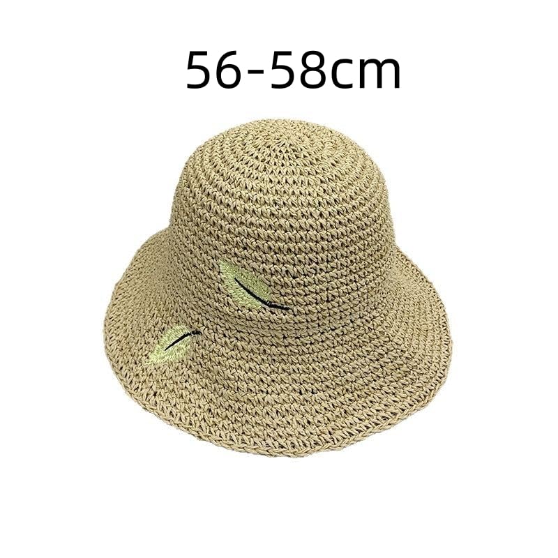 Sombrero de Verano para Mujer,con Protección UV,Plegable,de ala Ancha,de Paja con Bordado de Hojas,Transpirable,para Playa,Exteriores,Vacaciones y Viajes