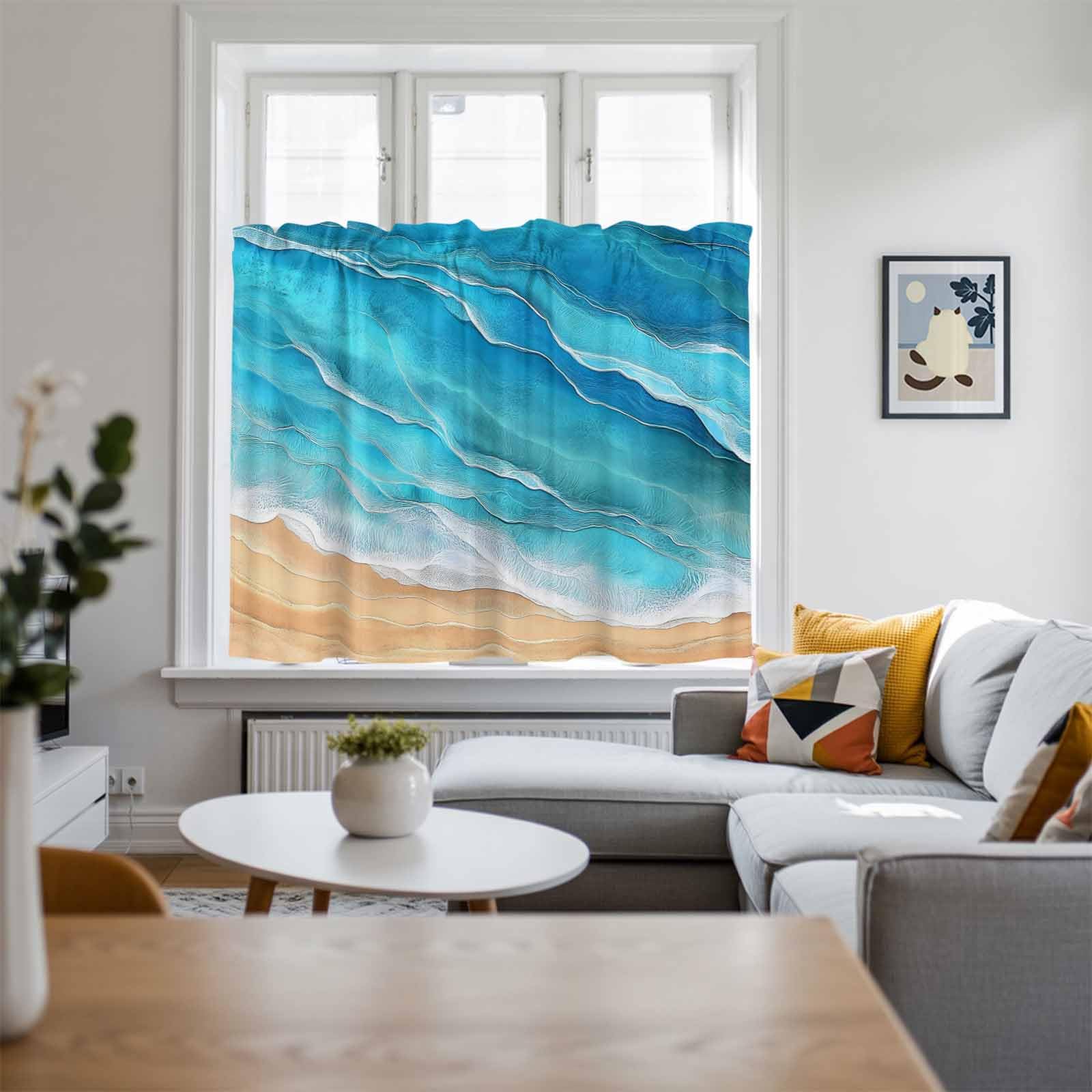 海の波模様 グラデーションカーテン Amazon.co.jp: Koboosousyo カーテン カフェカーテン 80×60cm 海 波