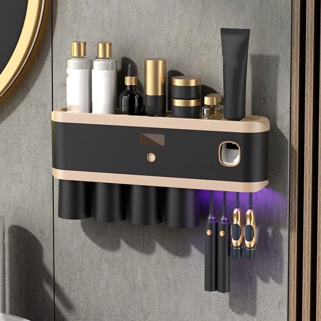 Estante para Cepillos de Dientes Porta dello spazzolino a Muro di spazzolino Intelligente con Bombetta con Un Kit di spremitura Automatico del distributore di dentifricio(B)