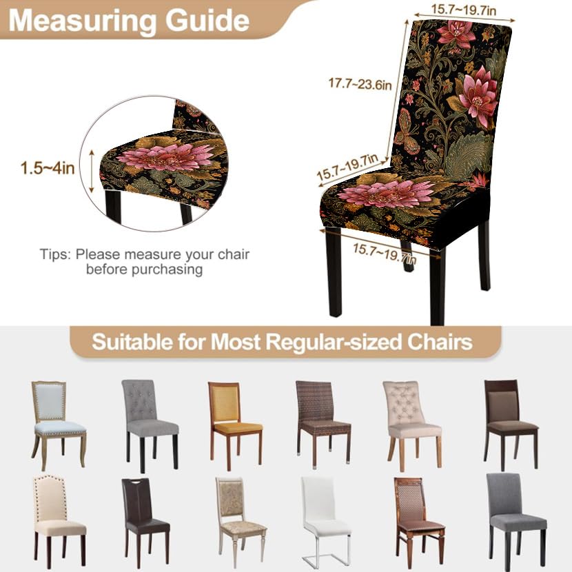 Image of Black Gold Lotus Floral Dining Chair Covers Set of 4