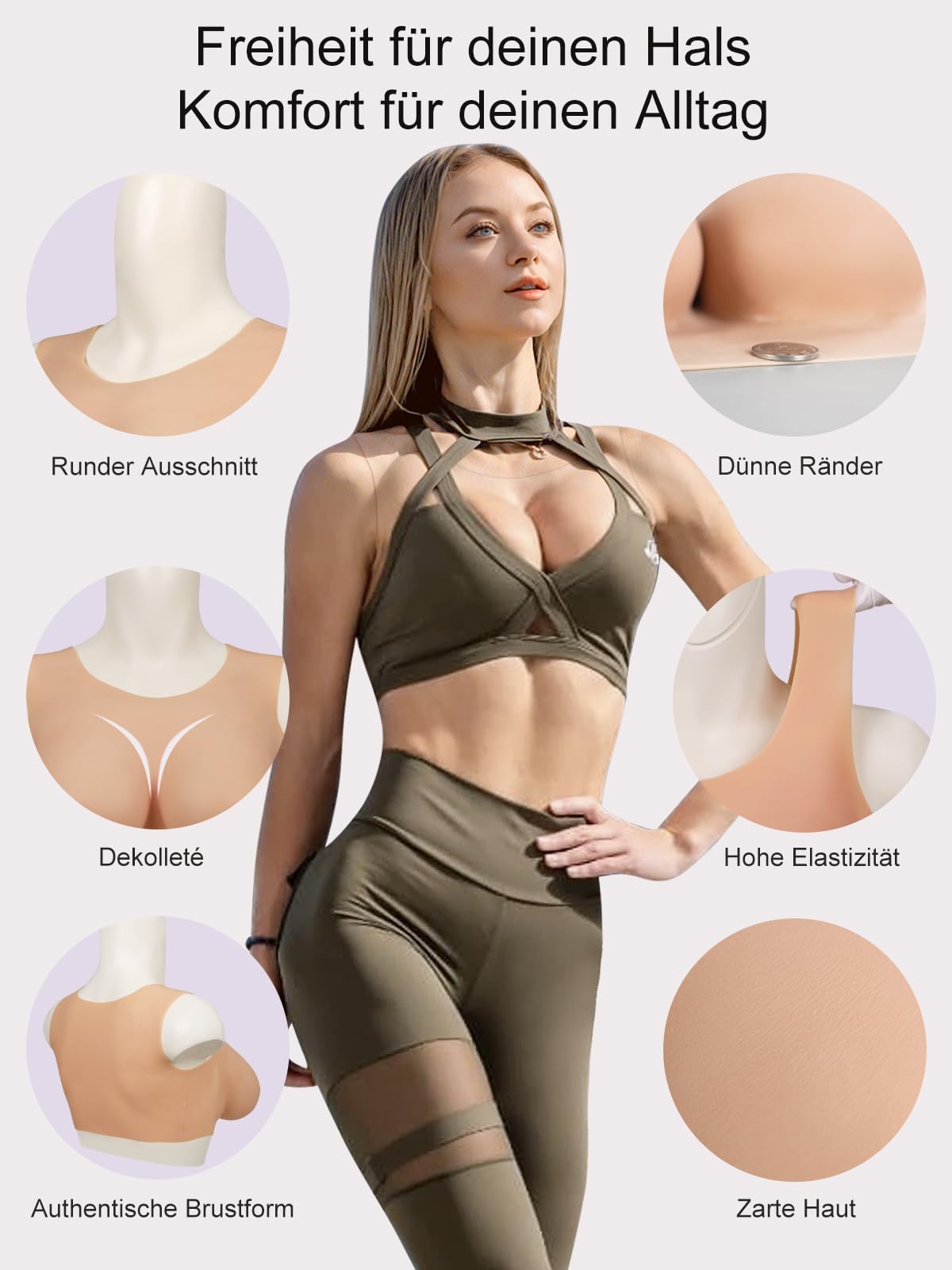 Silikonbrüste [Kurz mit Rundhals] – Realistische Silikonbrustplatten & künstliche Brüste, Brustformen für Crossdresser & Cosplay