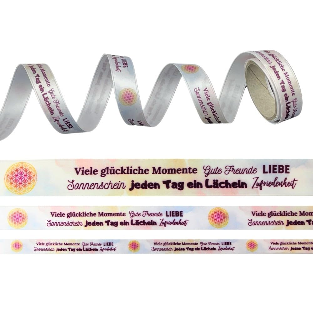 Satin-Geschenkband "Blume des Lebens" Bandbreite 20 mm, Länge 75 Meter