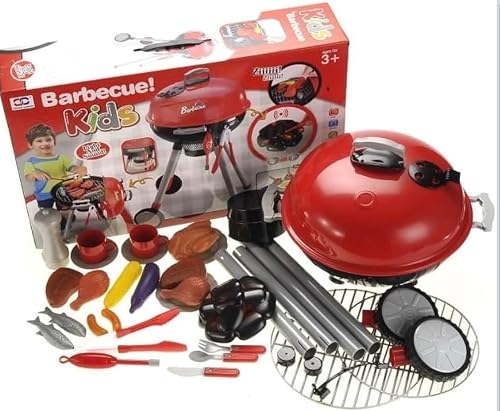 Kids Barbecue Playset, Red, with Light and Sound, Toy BBQ Grill with Accessories, Ages 3+