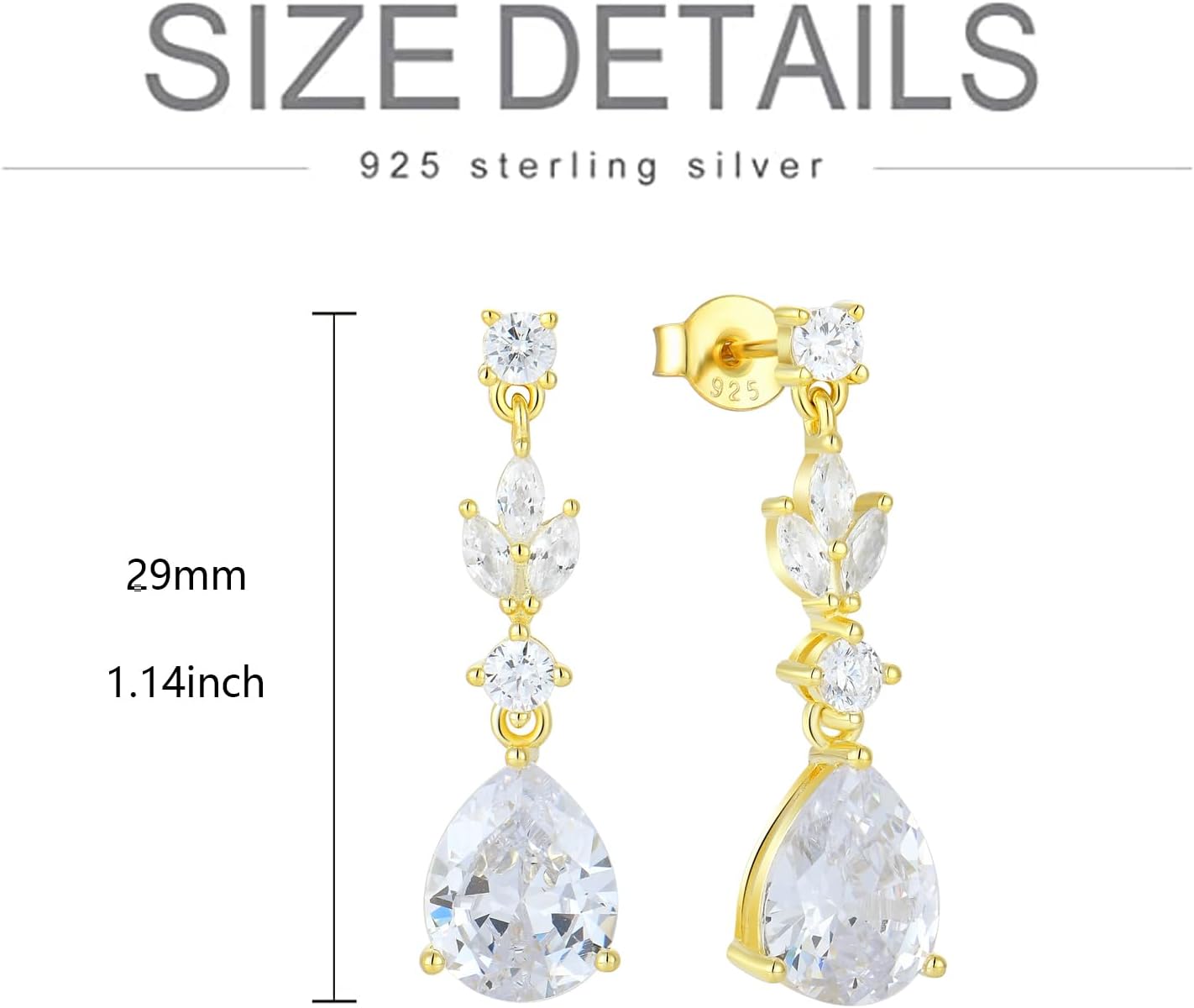 Women Earrings 925 Sterling Silver Leaf Teardop Dangle & Drop Earrings with 5A Cubic Zirconia for Her Mom Mother Wife Proms Jewerly Gifts - Image 5