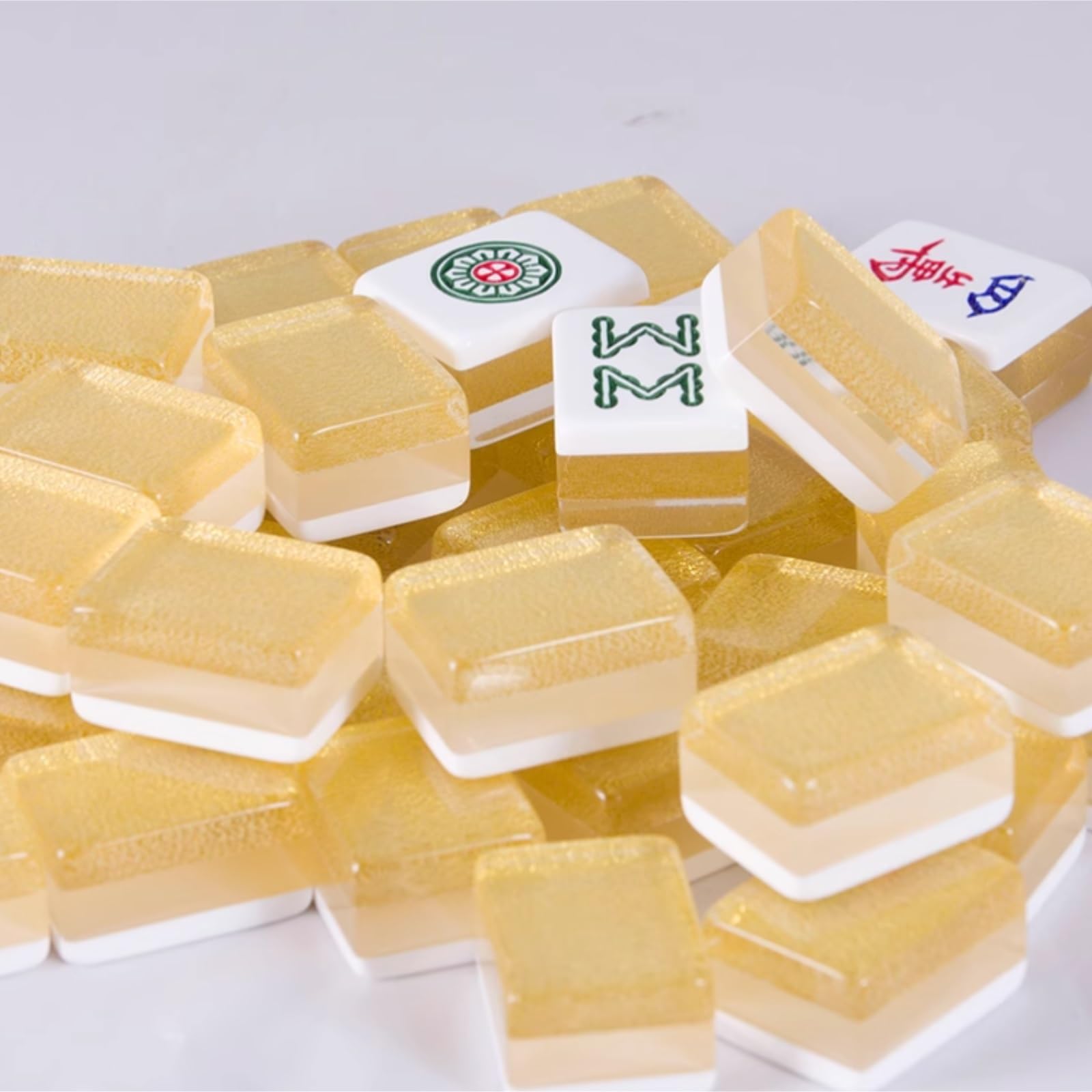 Chinesische Mahjong-Spielsteine Chinesisches Mahjong-Set aus Kristall, 144 Steine, mit Kunststoffbox und Tischdecke, Schwarz