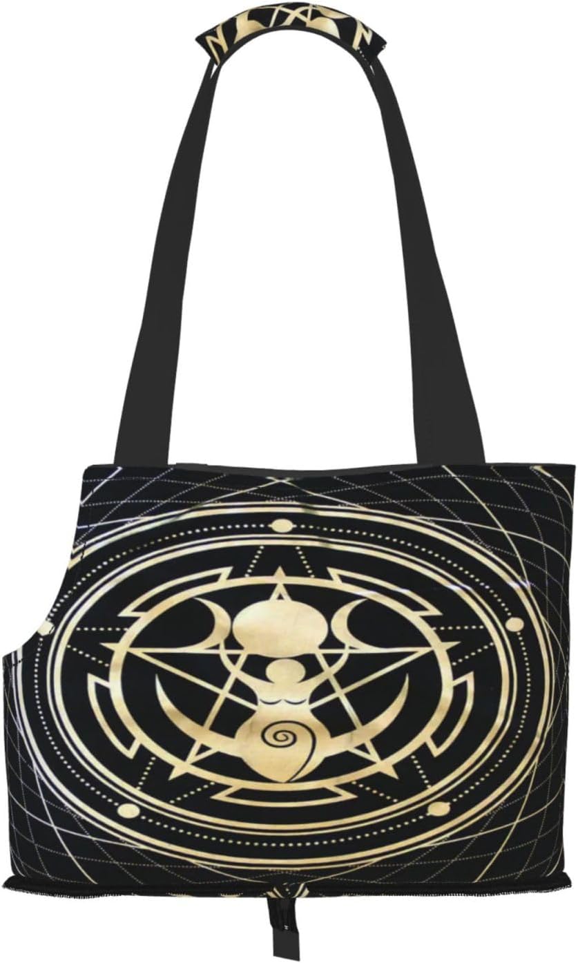Triple Moon Pentagram Goddess Wiccan Portable Pet Purse Carrier Sling, Hands-Free Travel Dog and Cat Carrier for Small Dogs and Cats