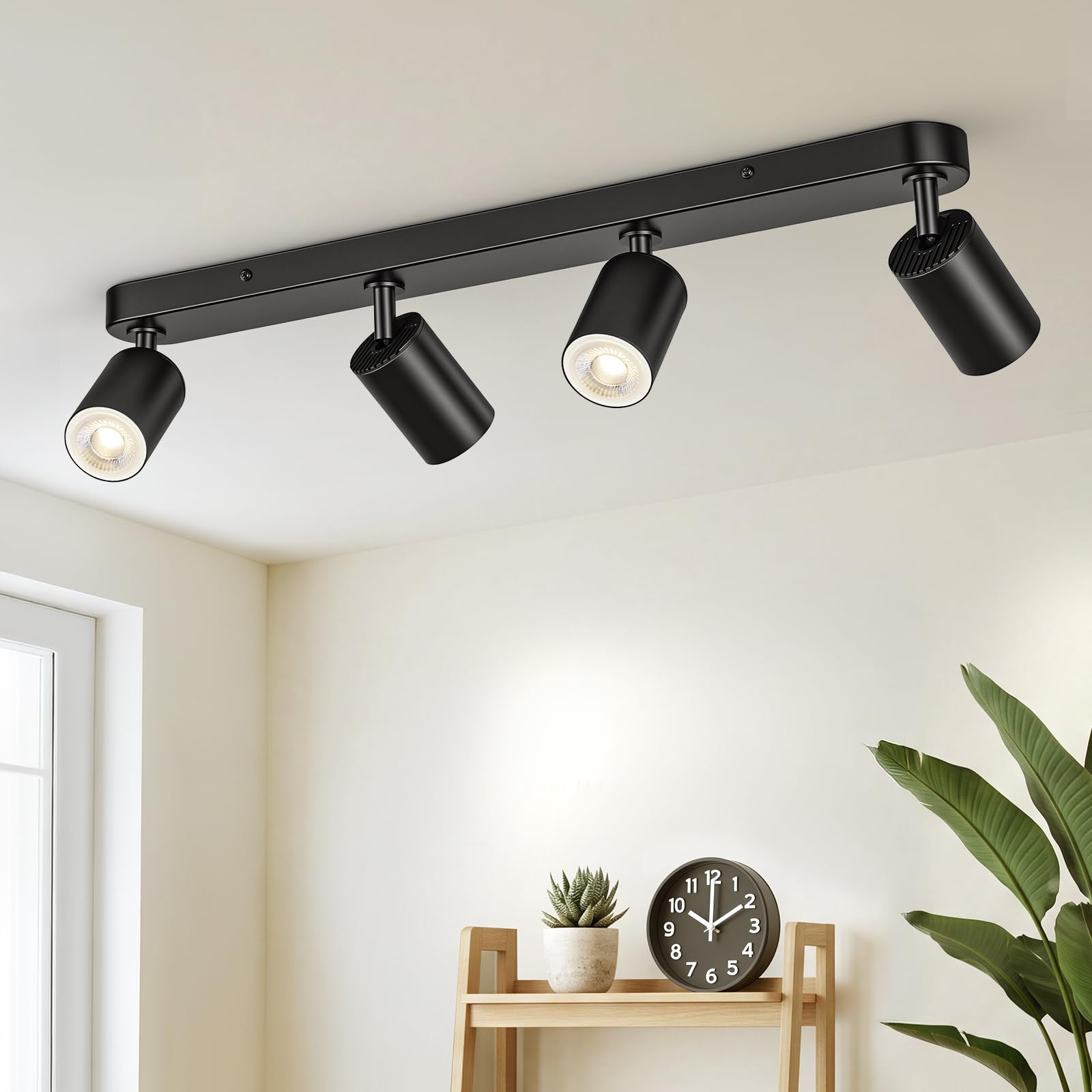 Gr4tec Plafonnier 4 Spots Orientable GU10, Moderne Rampe de spots Noir