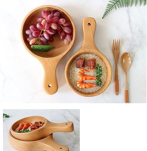 Miniatura 3 de Cuenco de madera con mango de 10.2 x 5.9 x 2.0 in, cuencos de bambú, uso versátil, ideal para ensalada, sopa, cereales, frutas, frutos secos,