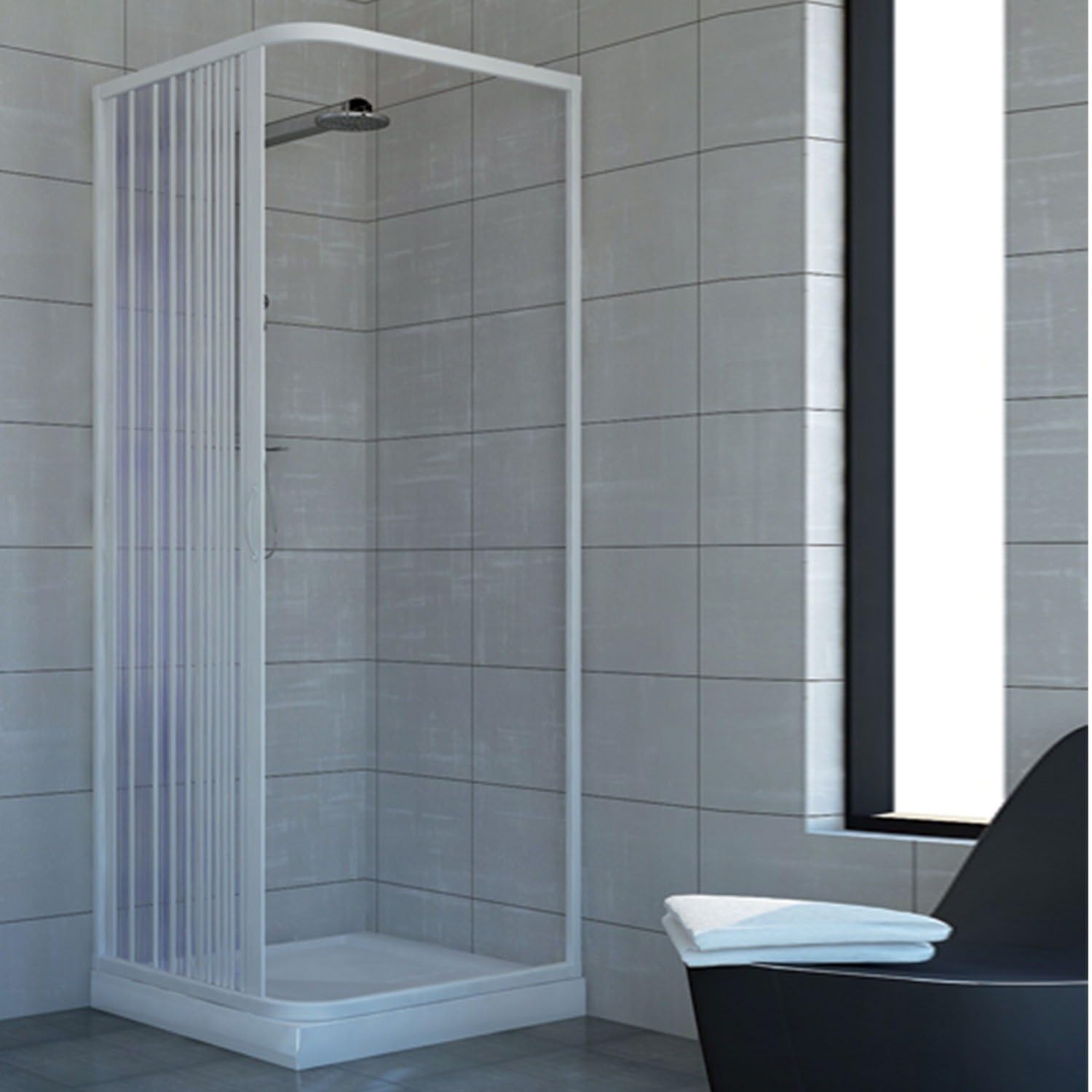 RL Mampara de Ducha 70x80 CM Rectangular de PVC Mod. Acquario con Apertura Lateral