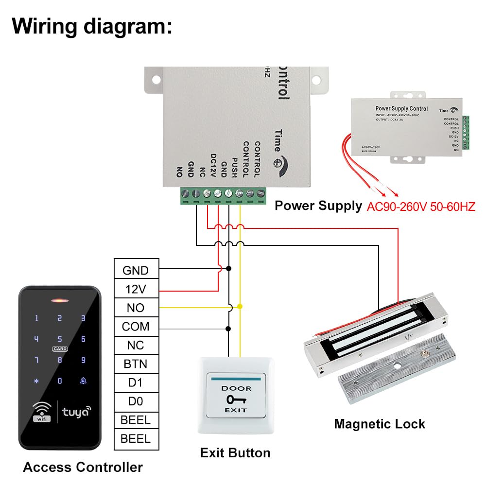 IP68 Impermeabili Kit del Sistema di Controllo di Accesso WiFi Tastiera RFID Touch Password 125KHz 13.56MHz con Blocco Magnetico Elettrico 180KG, Telecomando Intelligente Tuya APP