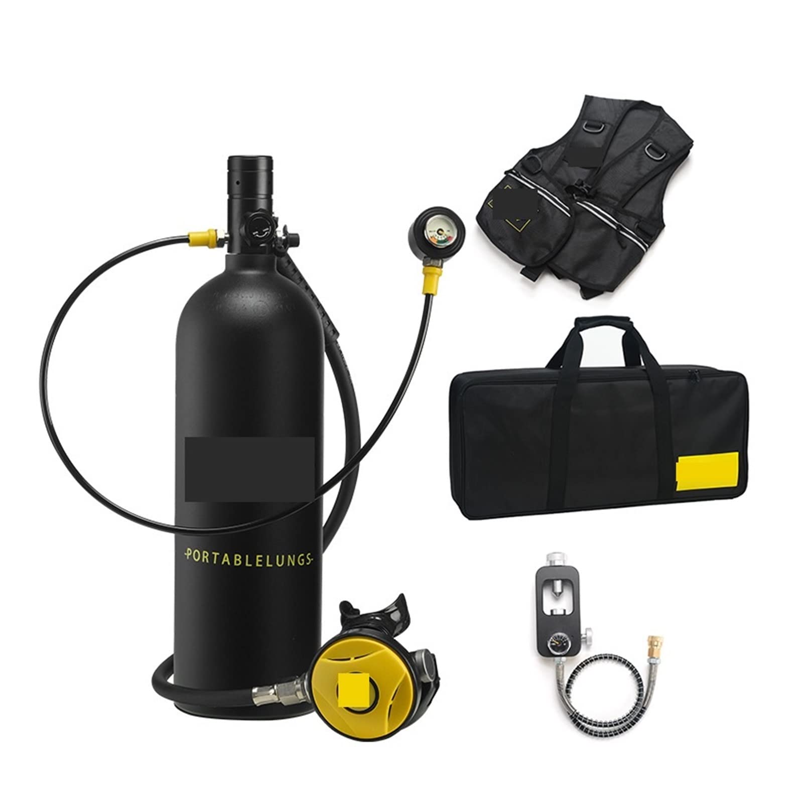 Portable Dive Cylinder, 2L Diving Snorkeling Equipment Residual Pressure Gauge(Blackhead in Black Bottle)