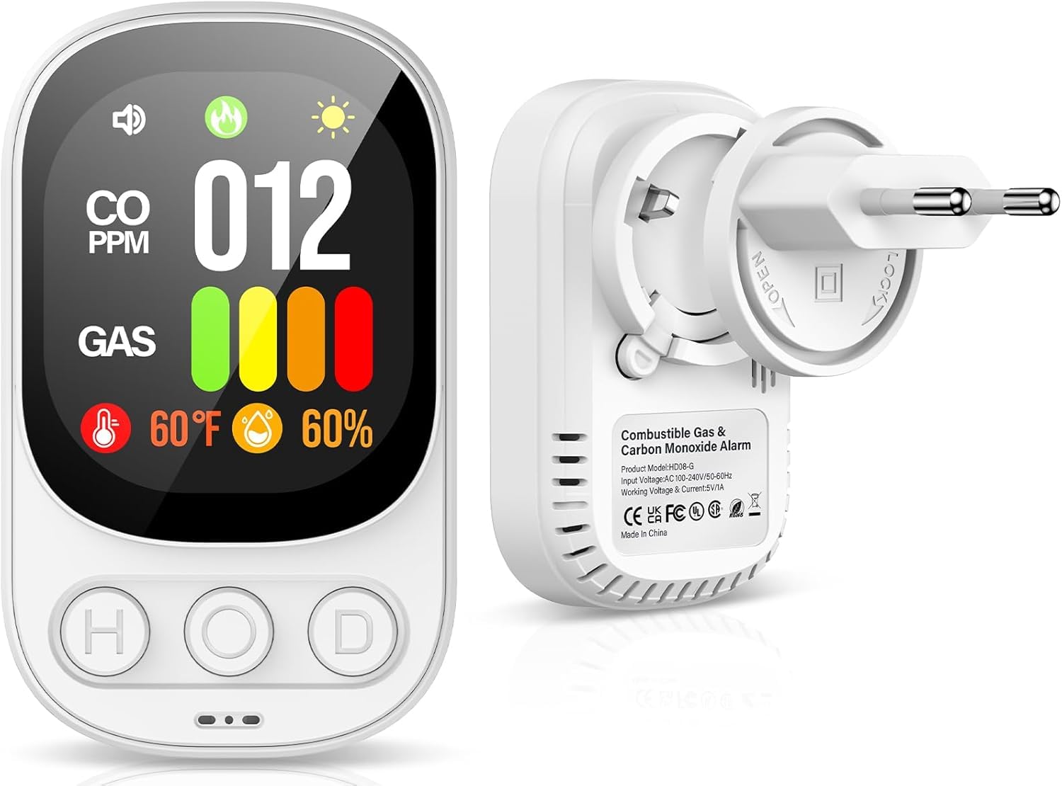 Detector Monóxido de Carbono Detector Gas CO Enchufe Alarma Gas Detector Gas Combustible - Sensor 2en1 CO & Gas Alarma 2s 50ppm Pantalla LCD para Hogar Cocina Garaje Autocaravana