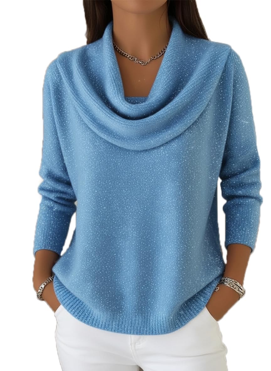 Womens Cowl Neck Sweater Fall Winter Lightweight Solid Color Long Sleeve Knit Pullover Jumper Tops