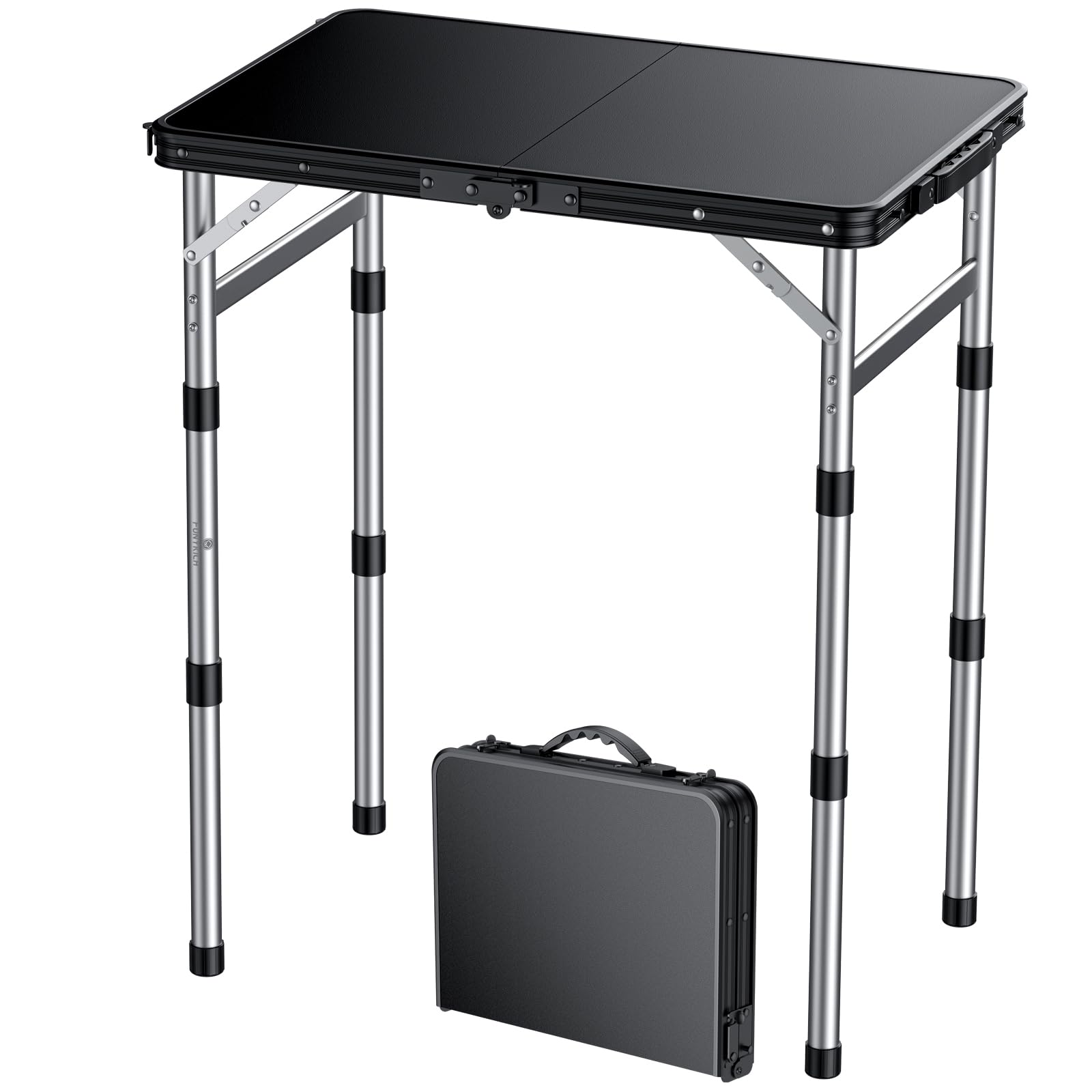 FUNYKICH Table de Camping Pliante,3 Hauteurs Réglables,70 cm Noir | Table de camping pliante 58 × 40 cm,pieds aluminium,3 hauteurs 26/48/70 cm pour barbecue et pique-nique