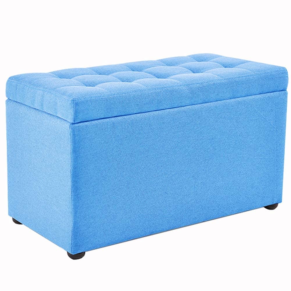 Repose-pieds coffre bleu en tissu lin coffre de rangement gain de place