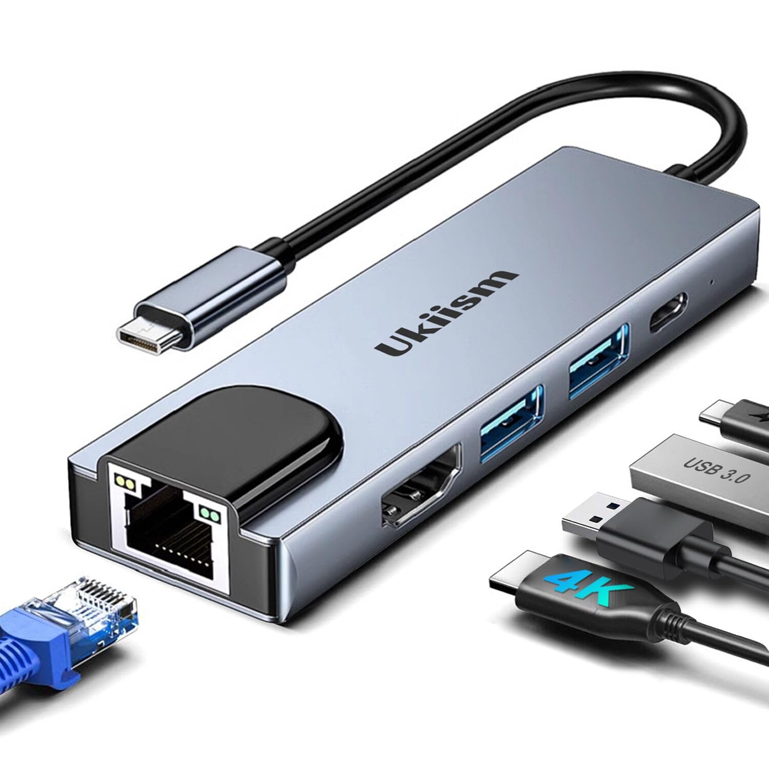 USB C Hub Ethernet HDMI Adapter,5 in 1 Docking Station with 4K HDMI, RJ45 Ethernet, USB 3.0/2.0, PD 100W, USB C, LAN Dongle for MacBook Pro/Air, iPad Pro, XPS, etc