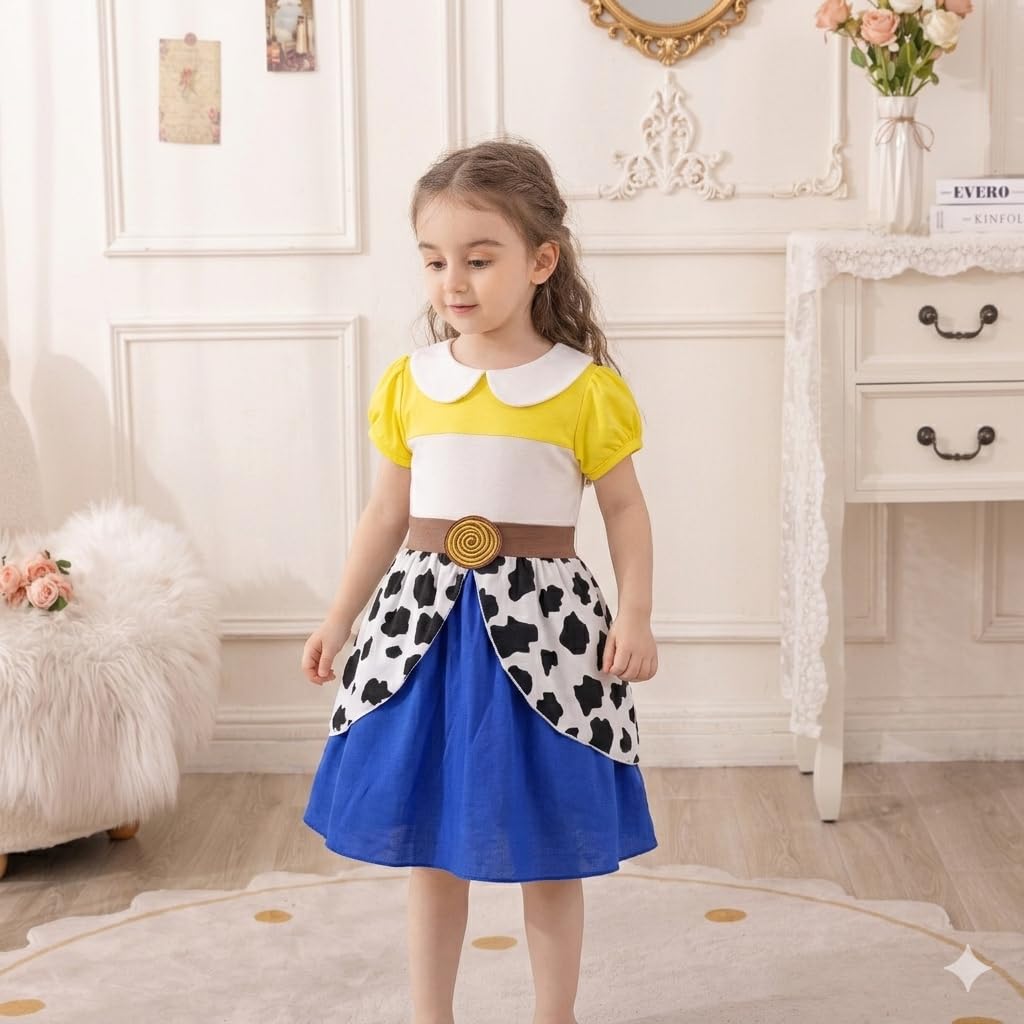 Lito Angels Vestido de Vaquera para Niñas | Manga abullonada, Falda de 2 capas, Estampado vaquero, Disfraz de Halloween, Carnaval, Fiesta de cumpleaños