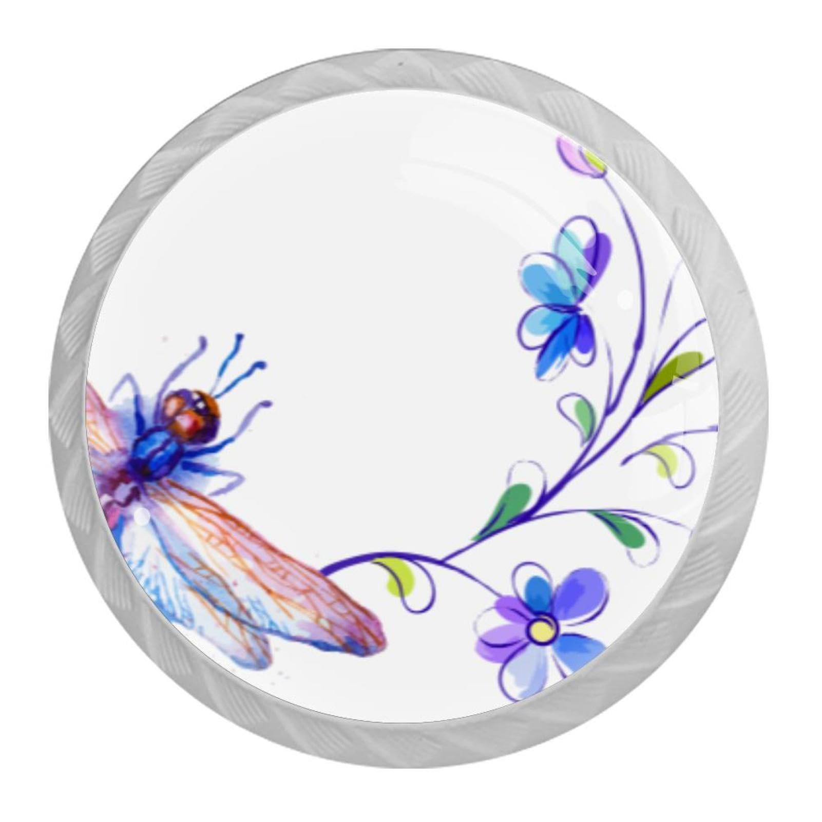 Tqmspg 4 Pieces Drawer Pulls Dragonfly Flowers Door Knobs Dresser Handles for Kitchen Wardrobe Cupboard Hardware Furniture