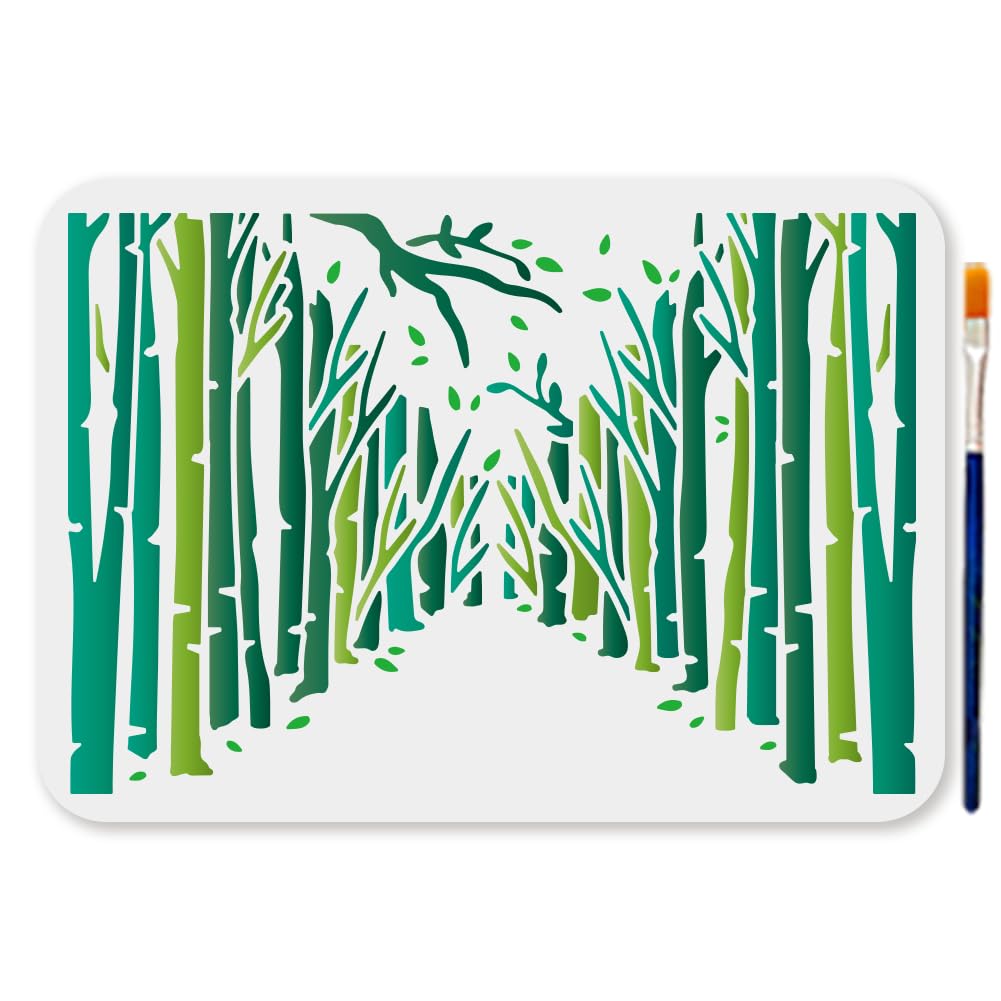 MAYJOYDIY Woodland Trail Stencil 11.7x8.2Inch Reusable Forest Tree Drawing Template Tree Branch PET Stencil Nature Pattern Template for Painting on Wood Wall Decor Home DIY Craft