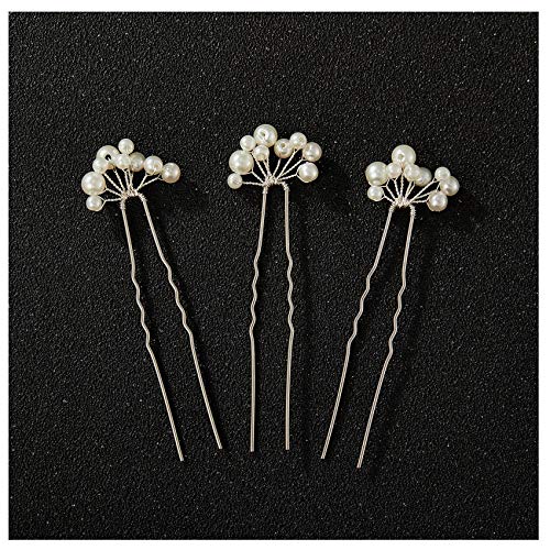 SWEETV 3Pcs Bridal Hair Pins, Pearl Wedding Hair Pins Hair Accessories for Women Wedding