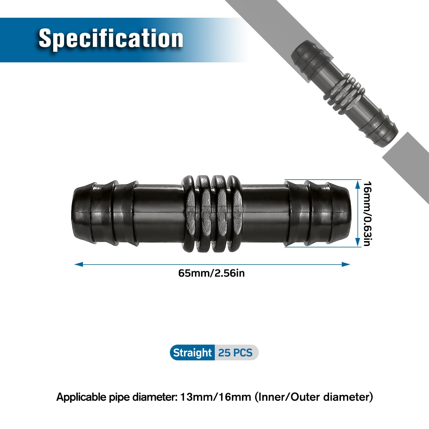 VooGenzek 25 PCS 16mm Garden Barbed Connector, Plastic Drip Irrigation Hose Connector, Barb Drip Pipe Connector - Image 2