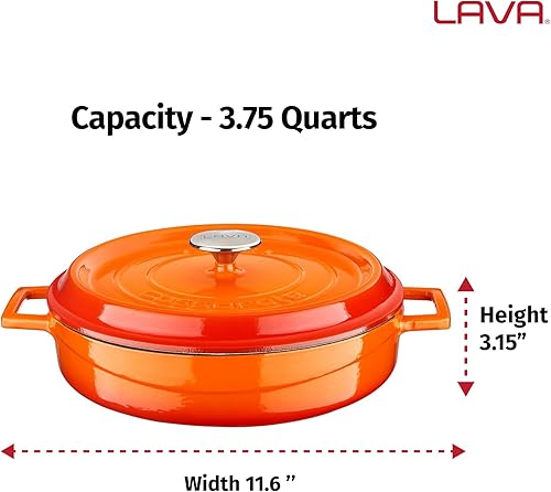 Miniatura 2 de Estofador de hierro fundido esmaltado de lava 3.7 cuartos de galón serie edición redonda con tapa de moda (azul)