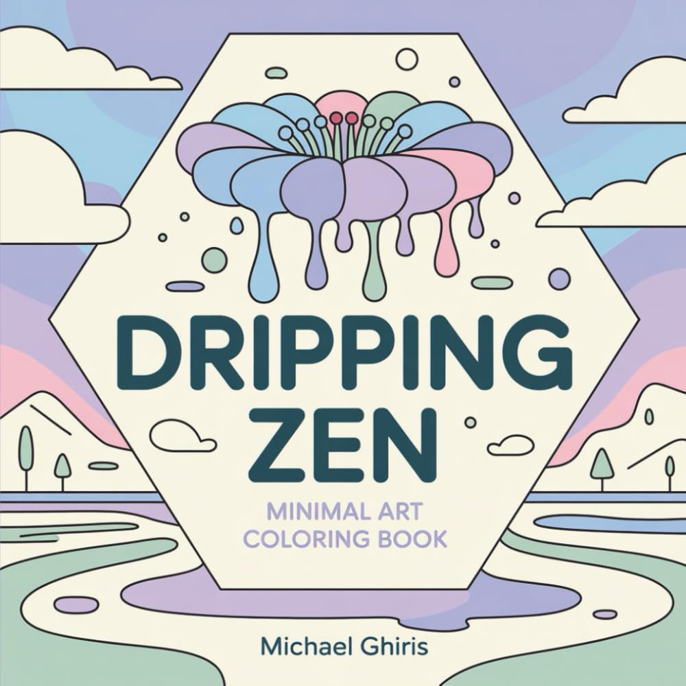 Dripping Zen: Minimal Art Coloring Book for Adults - Simple Geometric Satisfying Patterns, Flowing Designs, Easy Mindful Relaxation Designs