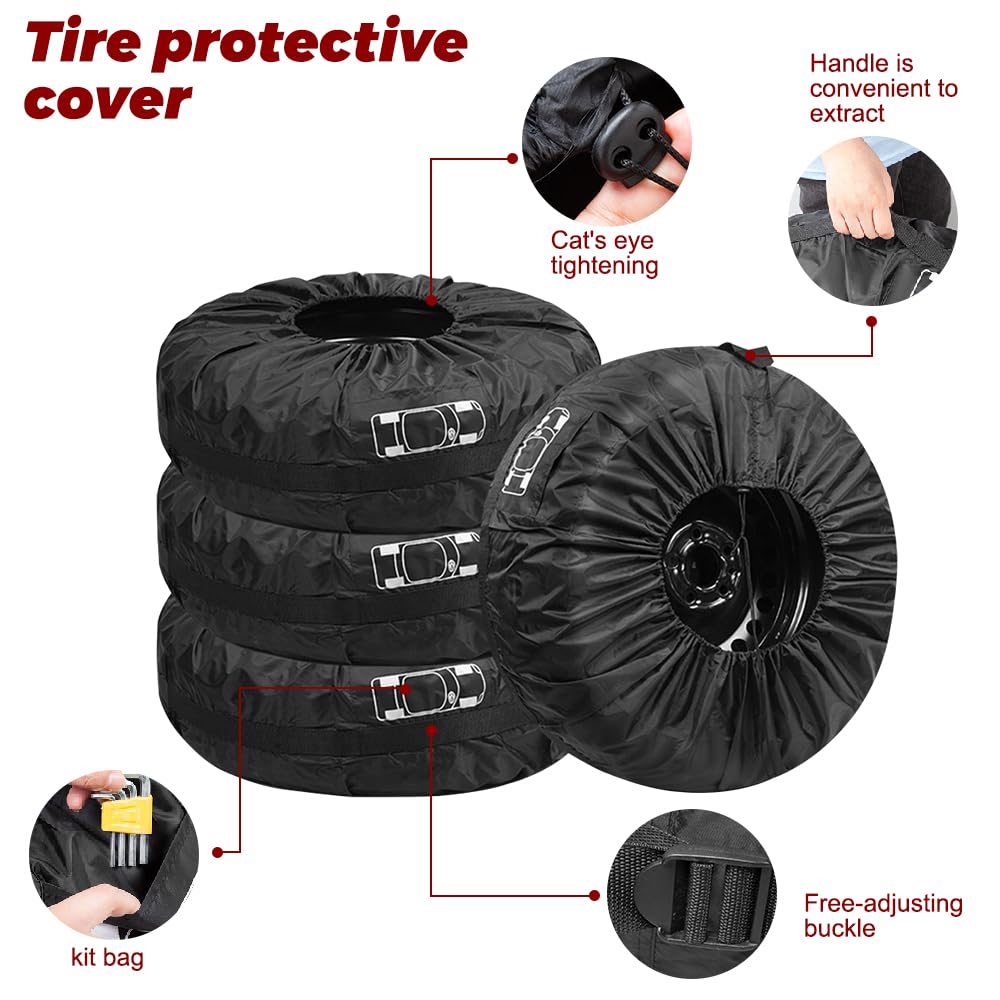 4 Stück Reifentasche Set 18-22 Zoll Reifentaschen Reifenaufbewahrung Waterproof Staubdicht Reifenbezug Reifenschutzhülle für Sauberer Transport und Lagerung (Durchmesser 80 cm) (Schwarz)