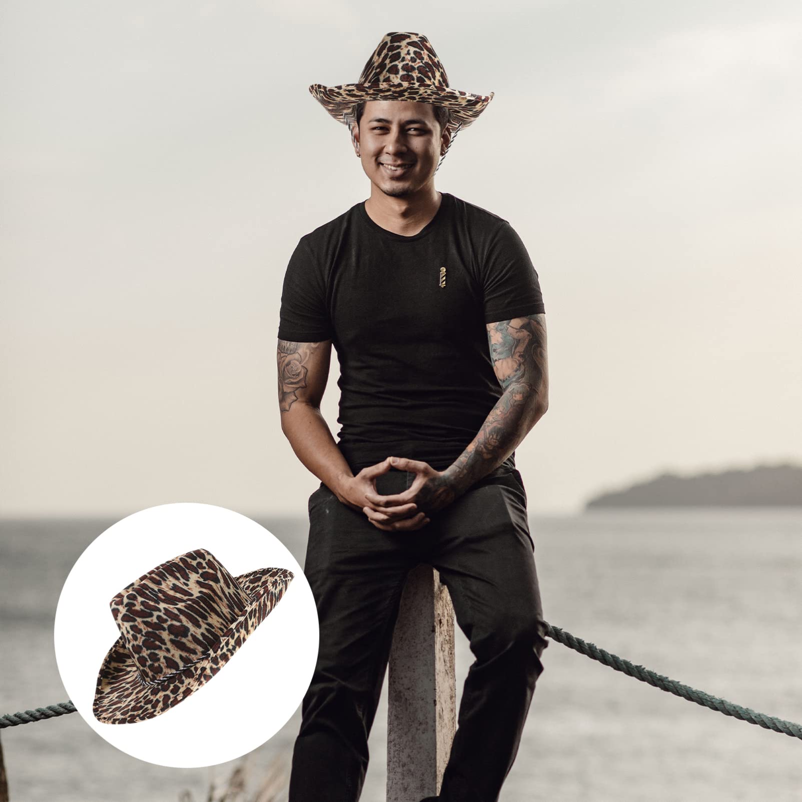 Zerodeko Cappello da cowgirl leopardato per uomo e donna, con motivo leopardato, per carnevale, cosplay e spettacoli teatrali