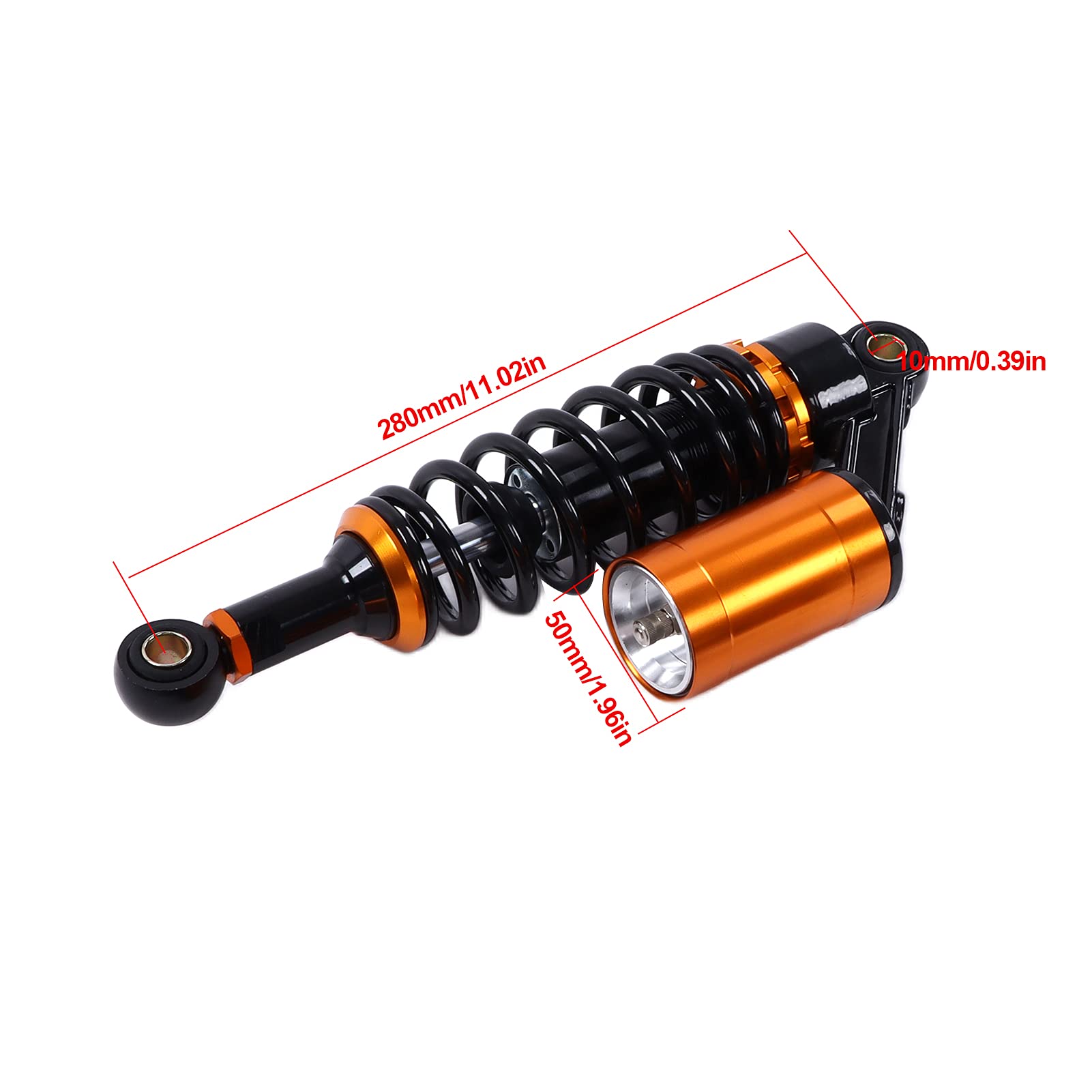 Akozon Motocyklowy Amortyzator, Para 280mm Motocyklowy Amortyzator Pneumatyczny Bezpieczny Sprężynowy Projekt Uniwersalny do Skutera ATV Go Kart Quad Dirt Sport Bikes