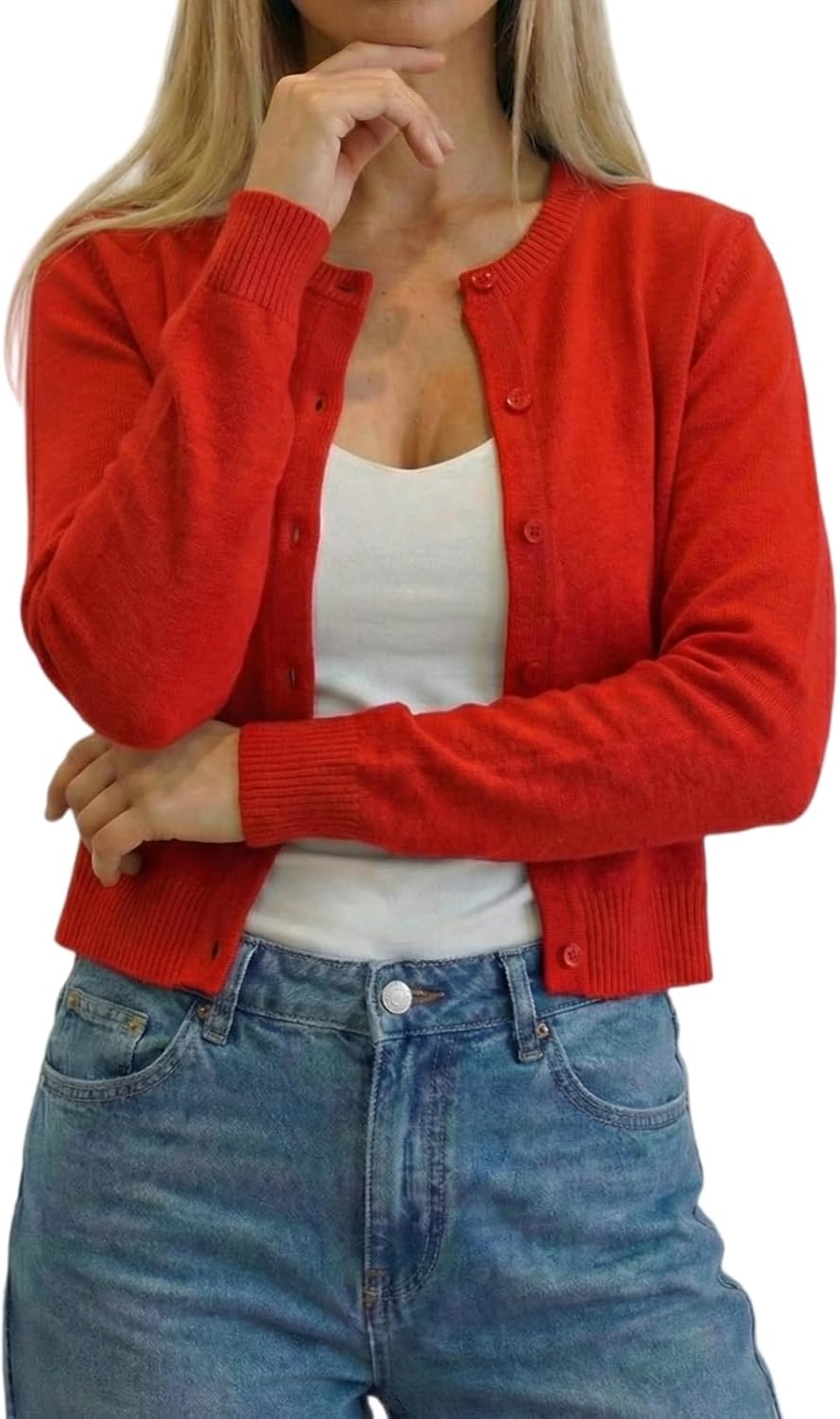 FreeSoulWoman Cropped Cardigan Sweaters Y2K Lightweight Fall Fashion Casual Outfits - Image 2