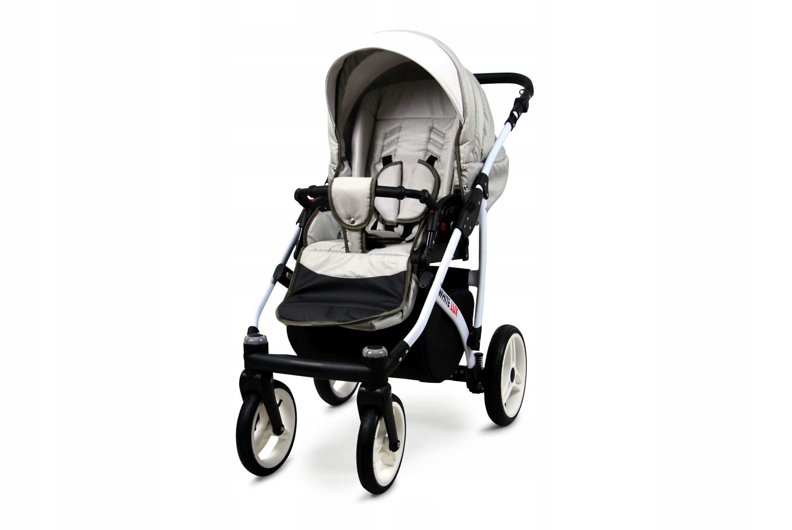 BabyLux® Kinderwagen Set 3 in 1 - White Lux - incl. Babywanne, Buggy Sportsitz, Auto-Babyschale - Autositz - Kinderwagenset - Kombikinderwagen mit Wickeltasche, Regenschutz usw.