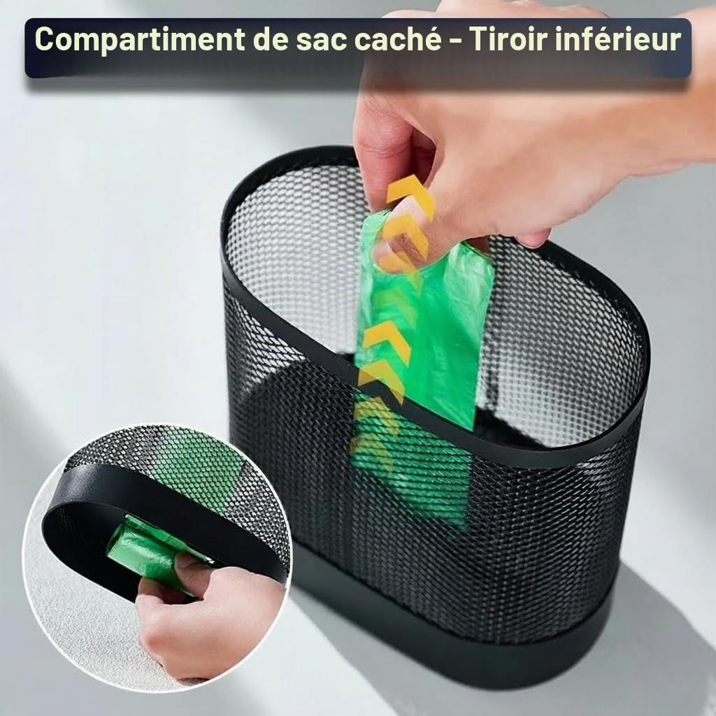 Pelle à Litière pour Chat en Métal avec Support, Set Pelle Litière Double Format, Panier de Rangement en Maille avec Distributeur de Sacs Caché, 3 Rouleaux Inclus, Facile à Nettoyer, Noir Antirouille