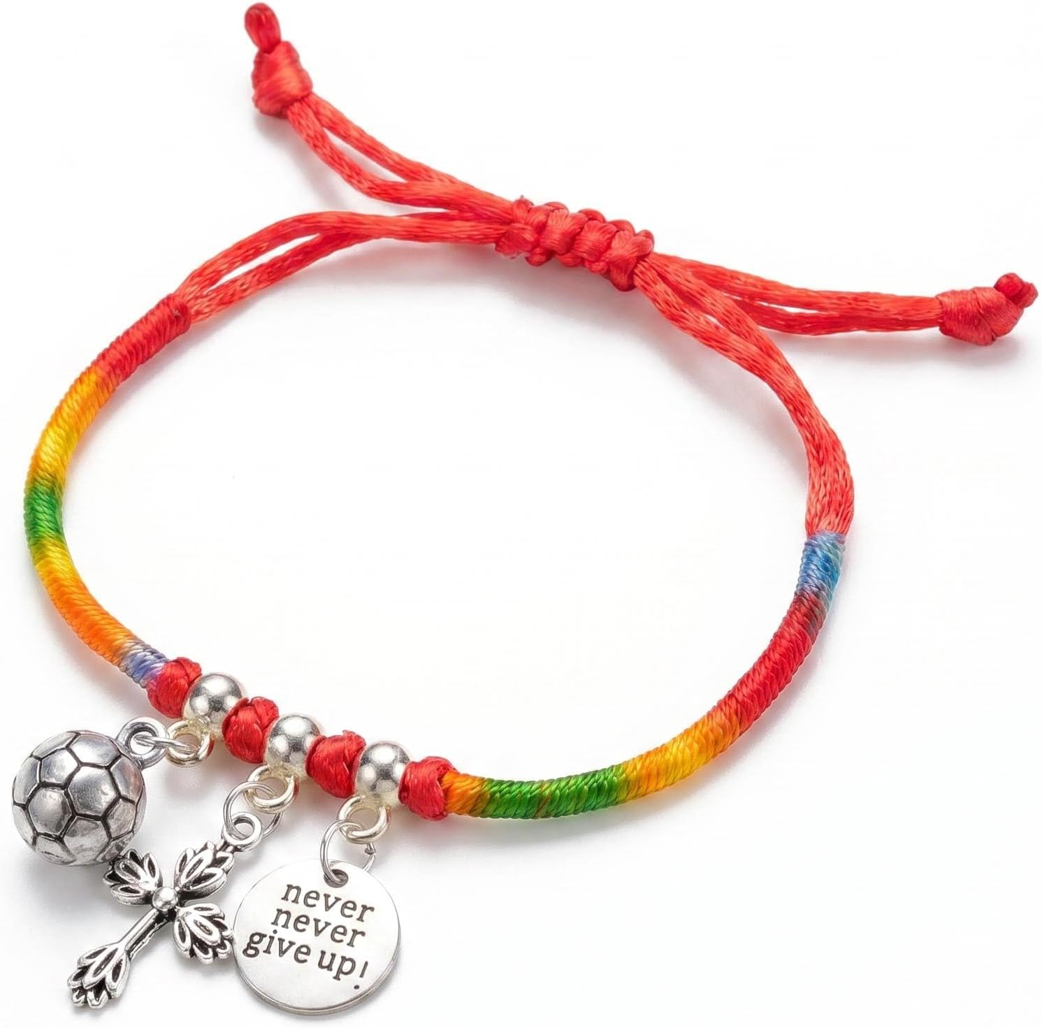 Never Give Up Soccer Cross Bracelet, Handmade Braided Rope, Adjustable 6"-8.5", Inspirational Gift for Soccer Enthusiasts
