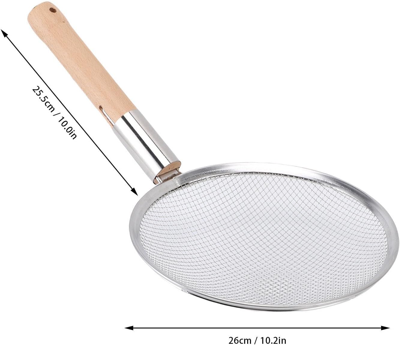 LiebeWH Stainless Steel Skimmer Spoon with Wooden Handle Fine Mesh Food Strainer for Kitchen Cooking Frying Oil Noodles Fruits Vegetables (26CM)