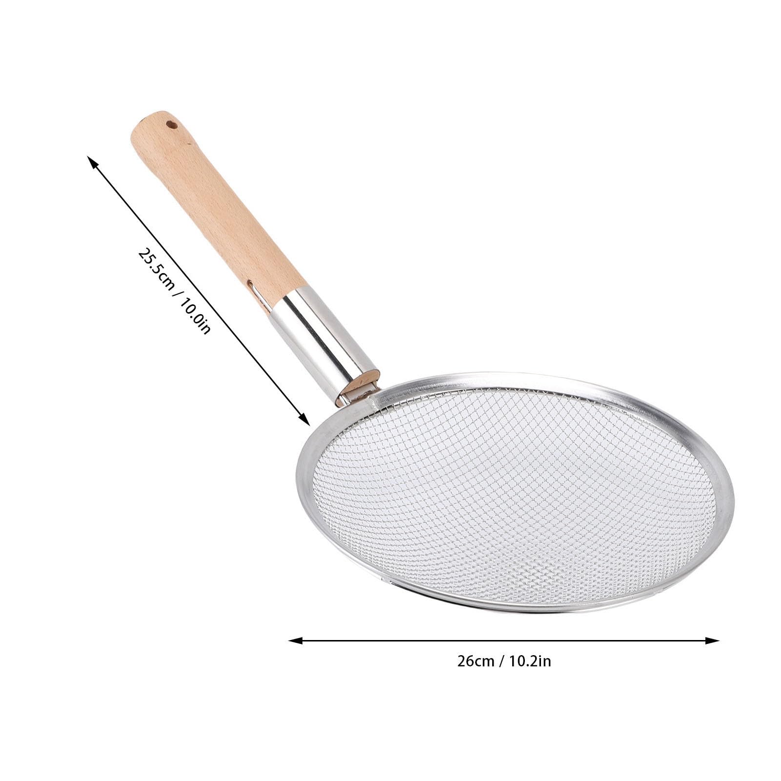 Schaumlöffel, Spinnensieb aus Edelstahl 201, Feinmaschiges Sieb mit Ergonomischem Holzgriff für Fett, Soße und Schaum, Kochen in der Küche, Restaurants und den Heimgebrauch (26CM)